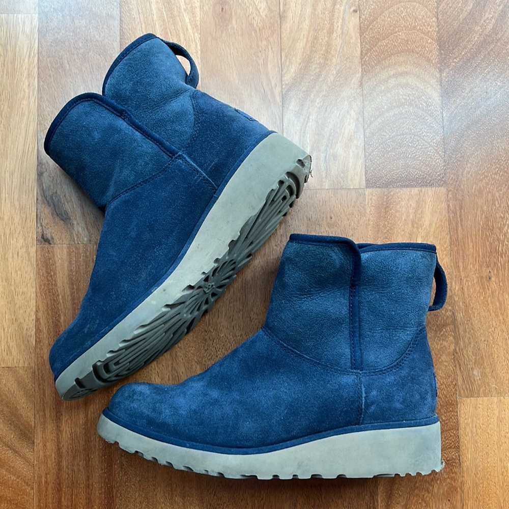UGG fleece lined navy wedge boot